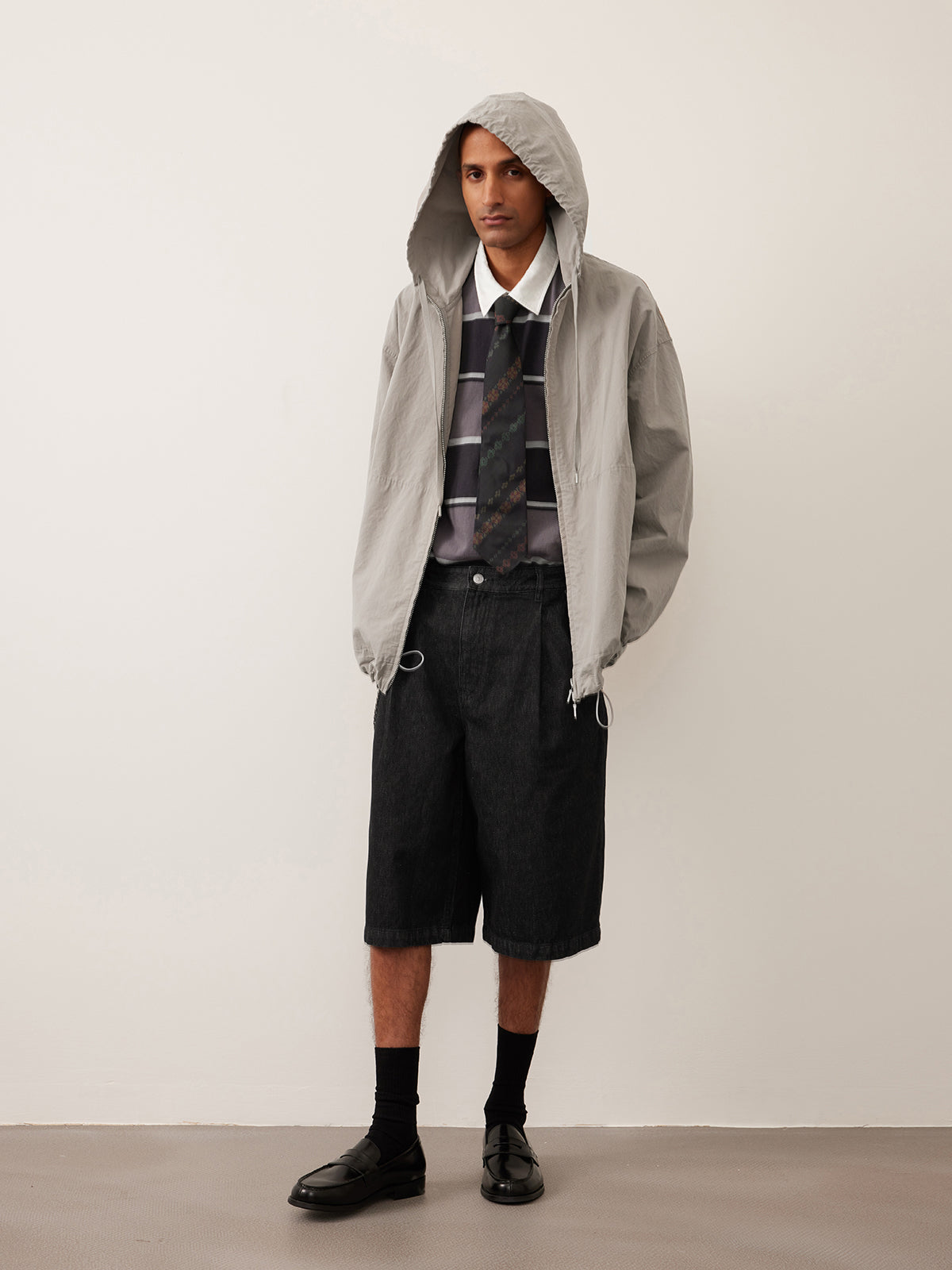 Hooded cotton zip-up jacket