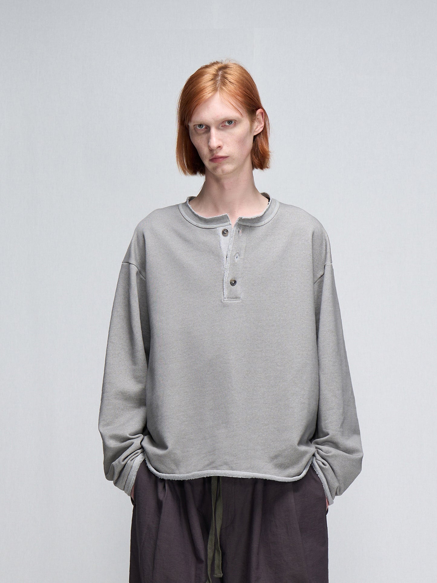 Washed Cotton Henley Neck T-shirt