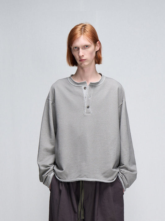 Wash-treated Cotton Henley-Neck T-Shirt