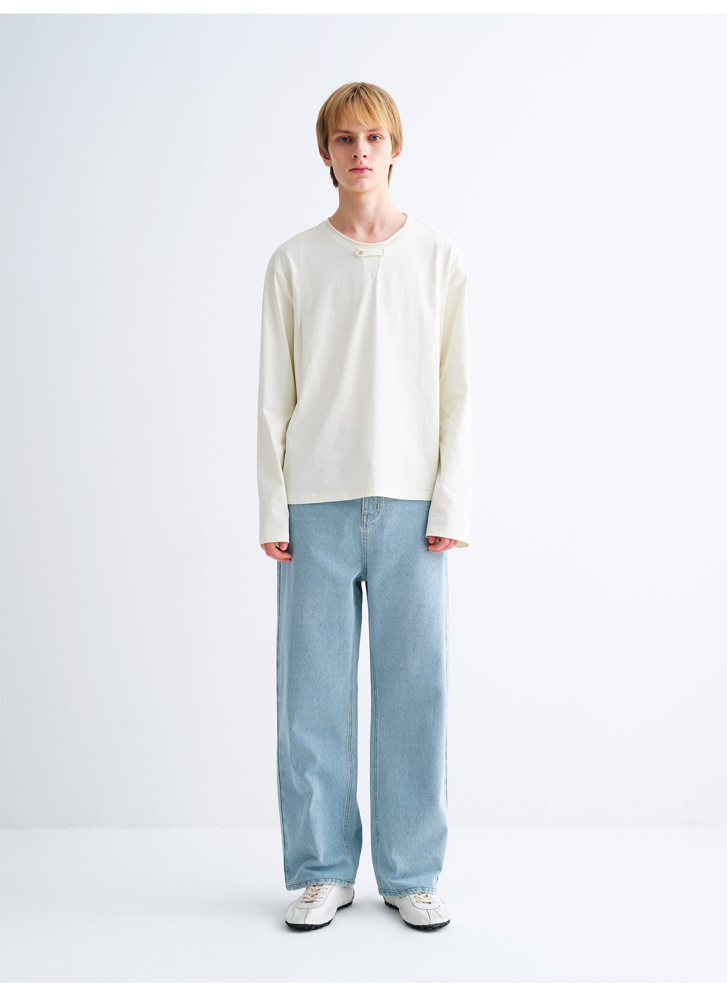 Single-Button Design Basic T-Shirt
