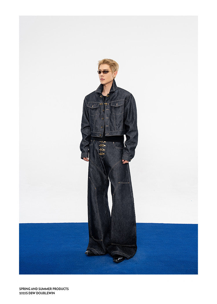 Denim Jacket with Leather Eyelets