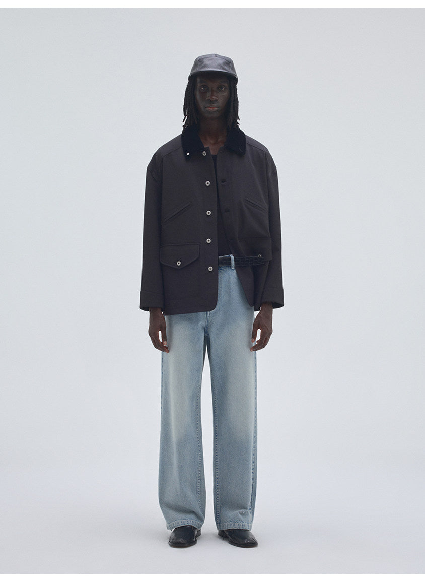 Corduroy Jacket with Collar and Multiple Pockets