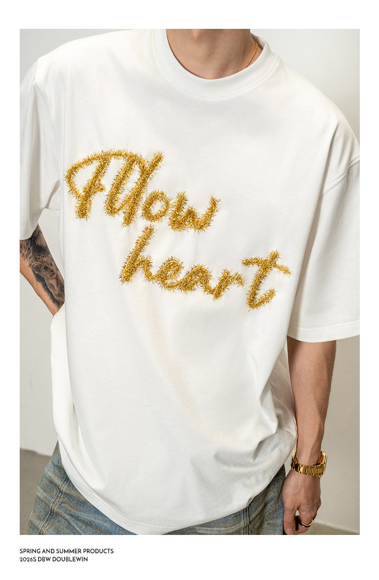 T-shirt with metallic embroidery