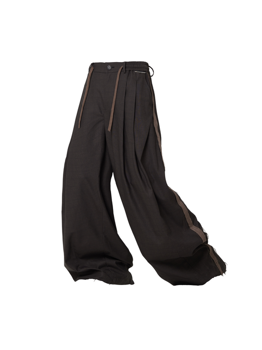 Pleated Check Pattern Loose-Fit Casual Pants