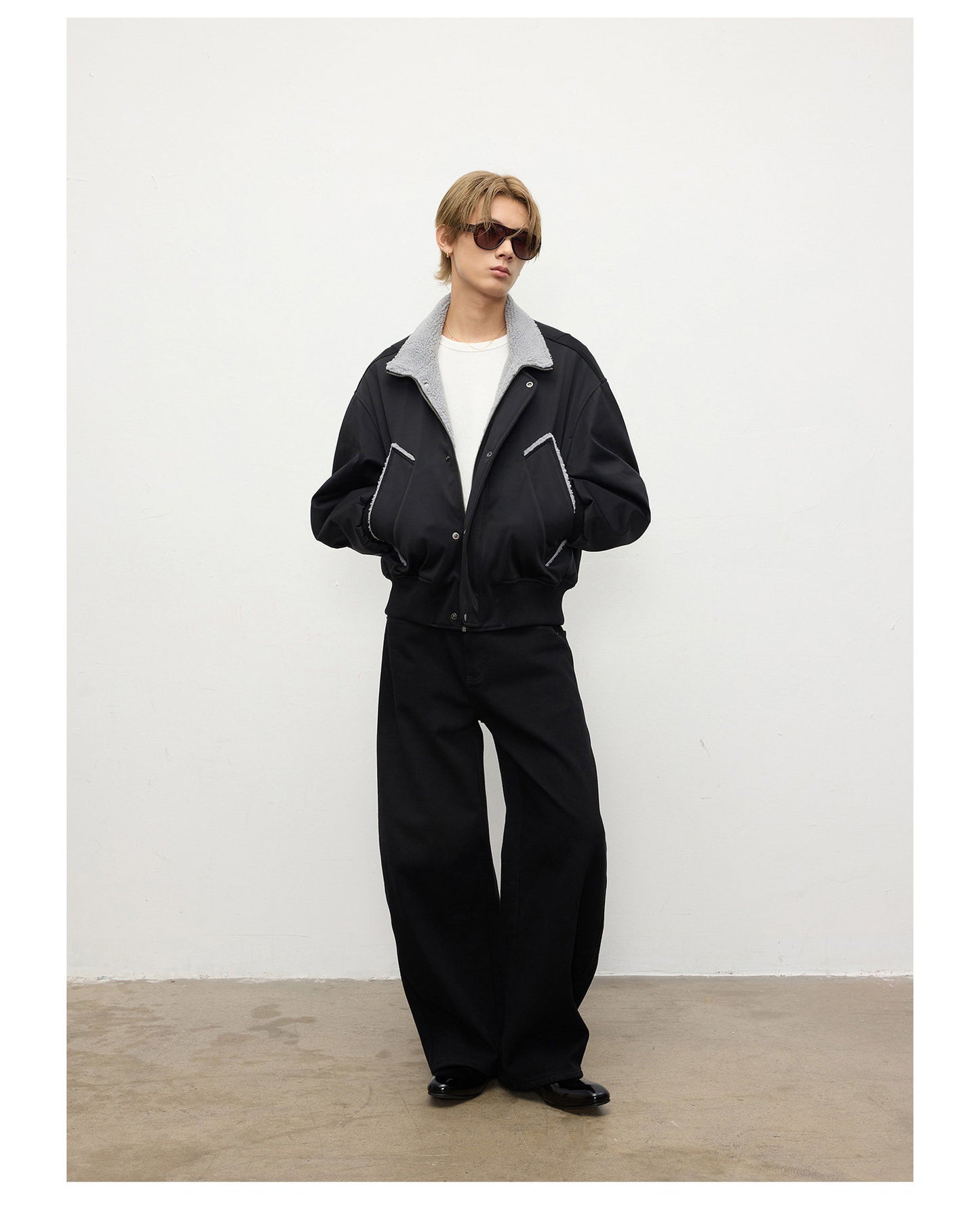 Fleece-Lined Oversized Bomber Jacket