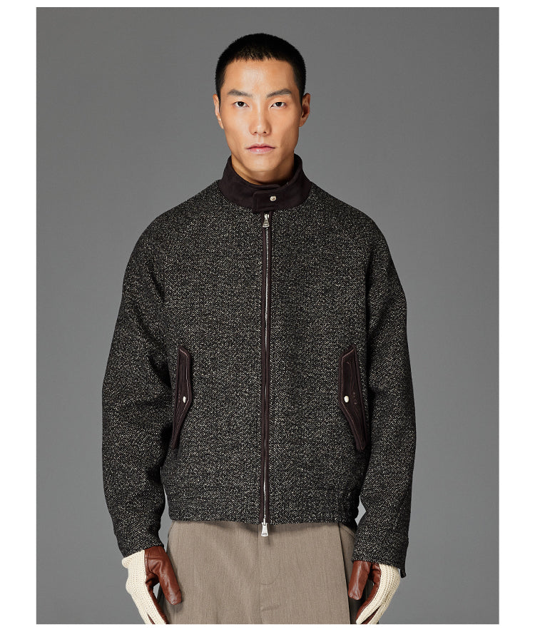 Embroidered Wool Harrington Jacket