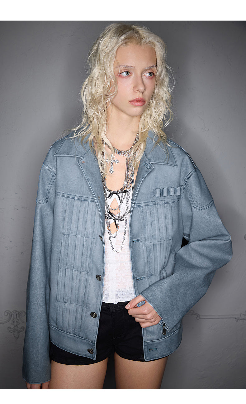 Accordion Pleats Leather Jacket
