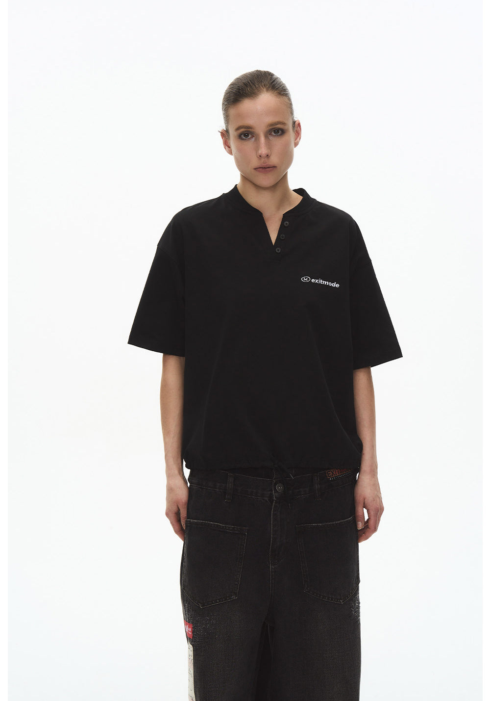 Drawstring V-neck T-shirt