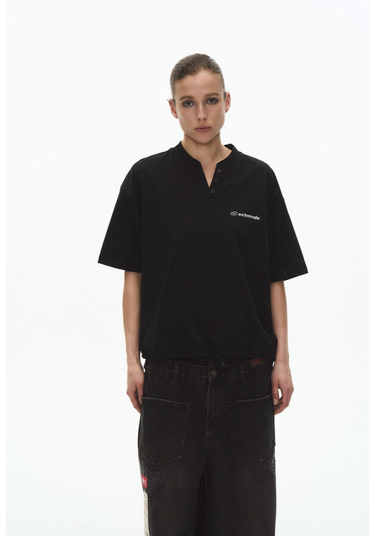 Drawstring V-neck T-shirt