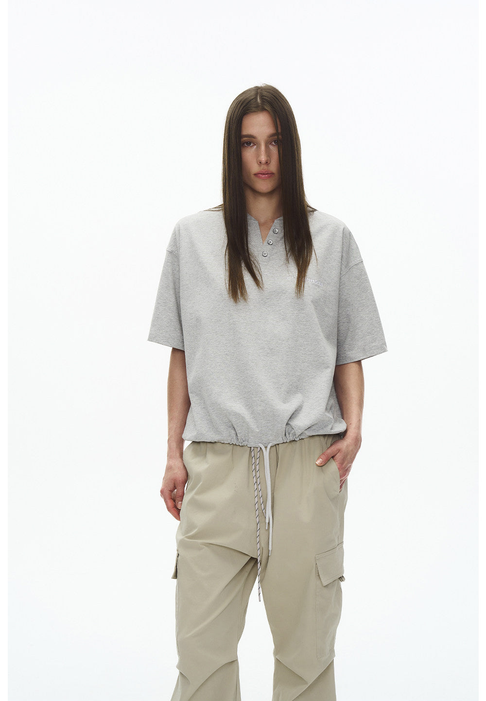 Drawstring V-neck T-shirt
