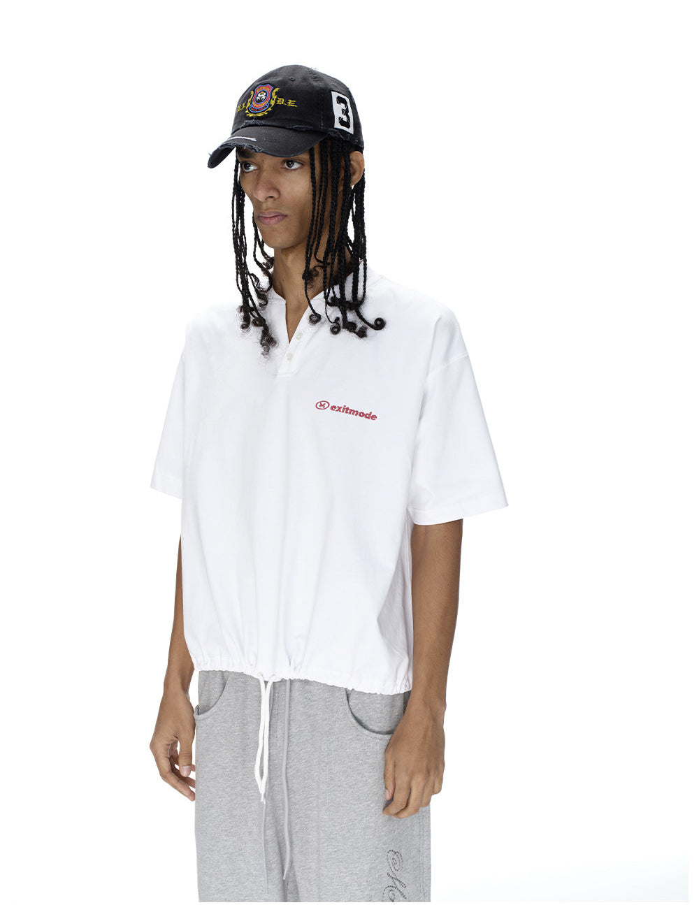 Drawstring V-neck T-shirt