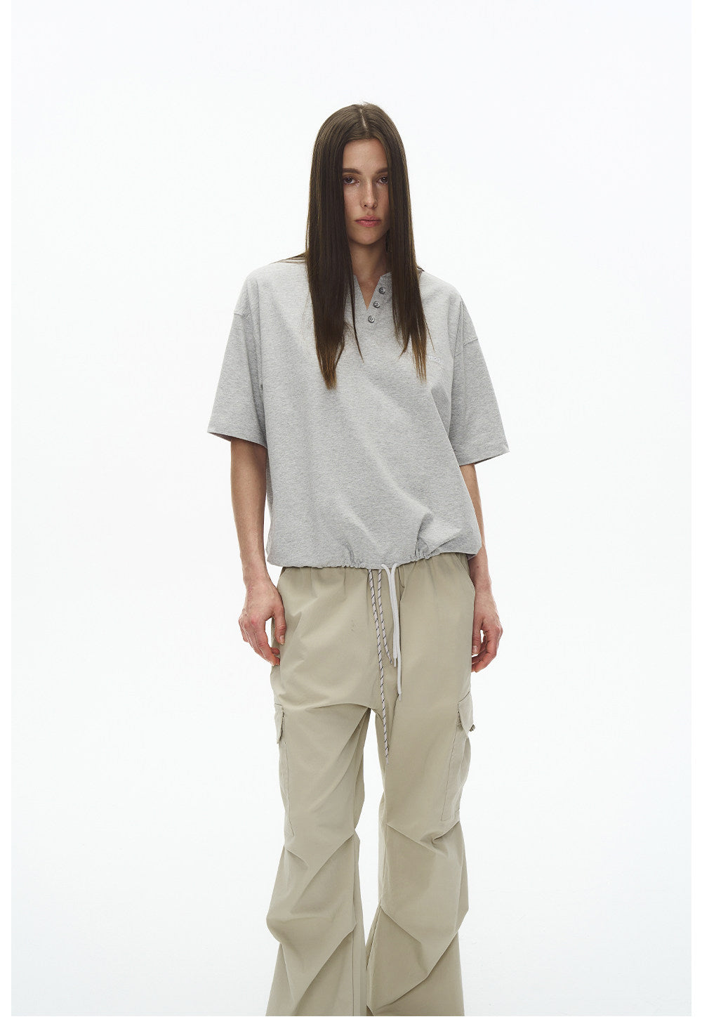 Drawstring V-neck T-shirt