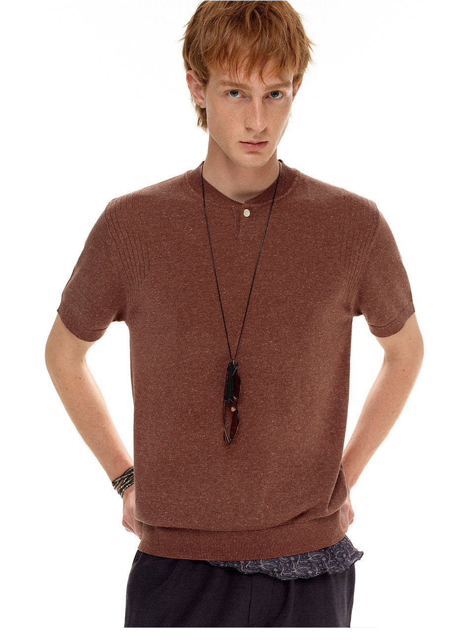 Henley-Neck Loose-Fit Knit