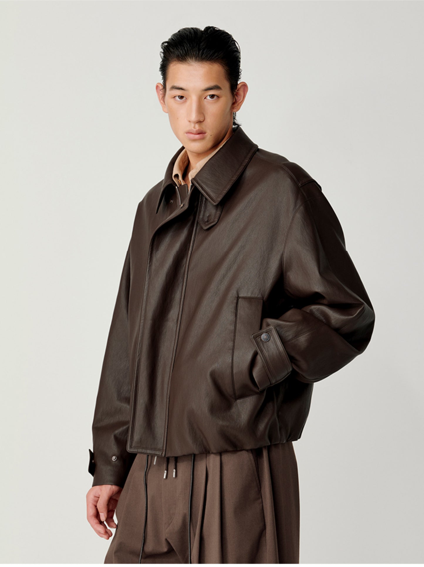 Accordion-Pleated Leather Jacket