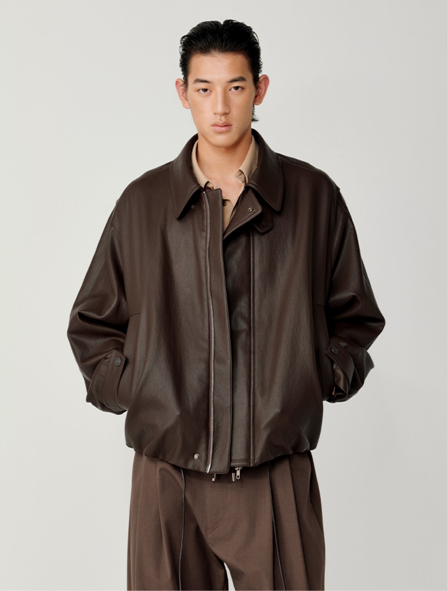 Accordion-Pleated Leather Jacket