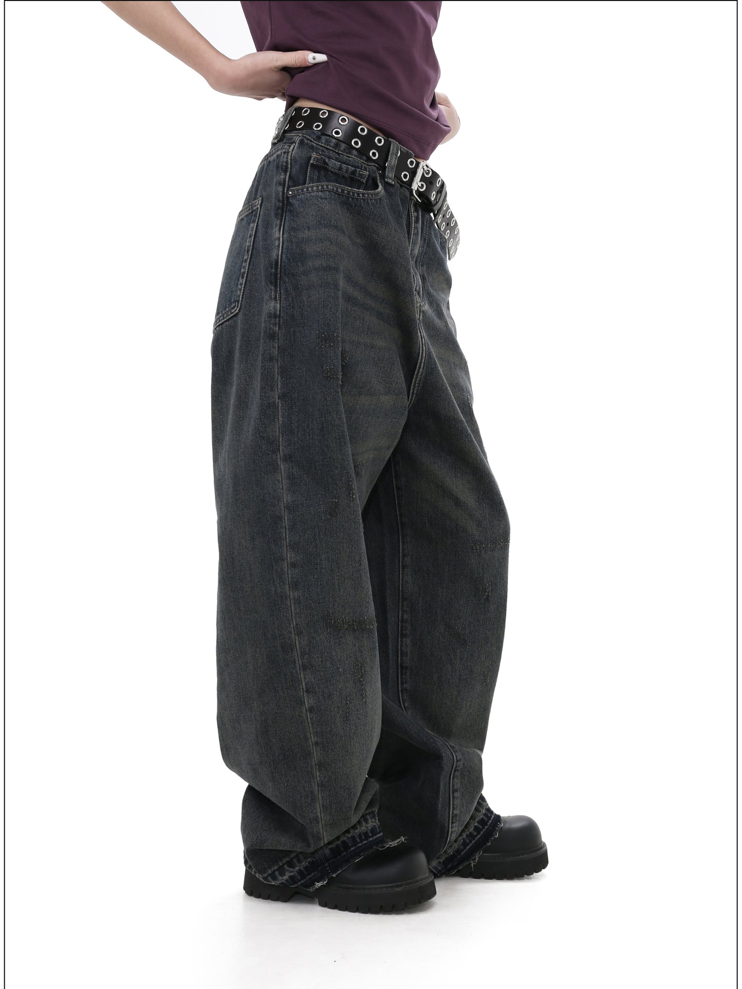 Loose-fitting wide-leg denim pants