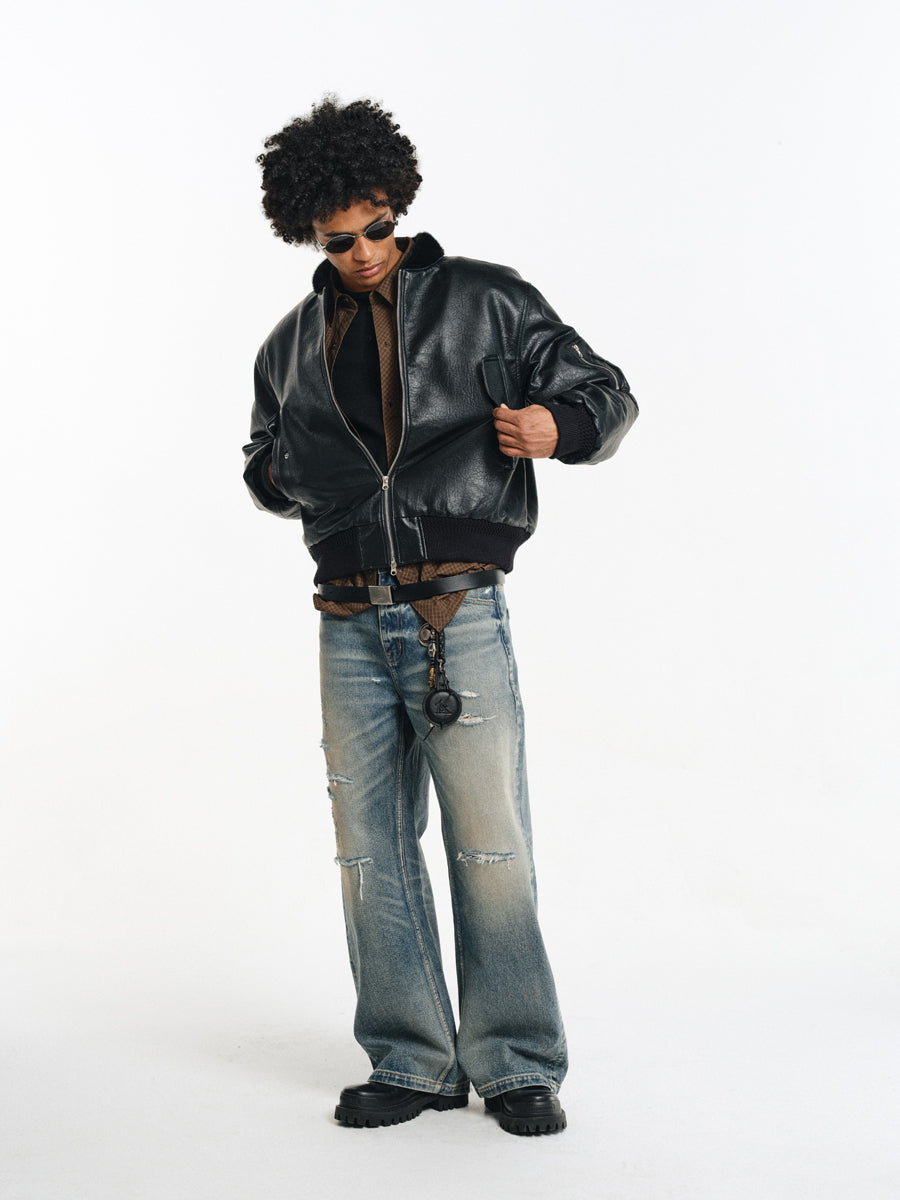 Stand collar faux leather jacket