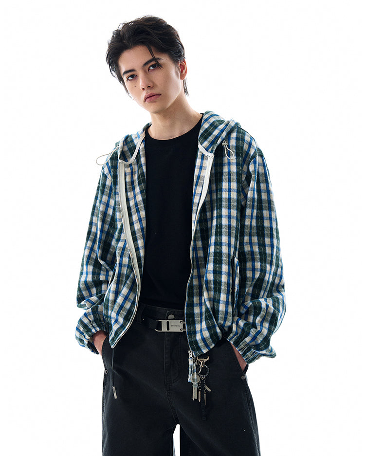 Checkered hooded shirt