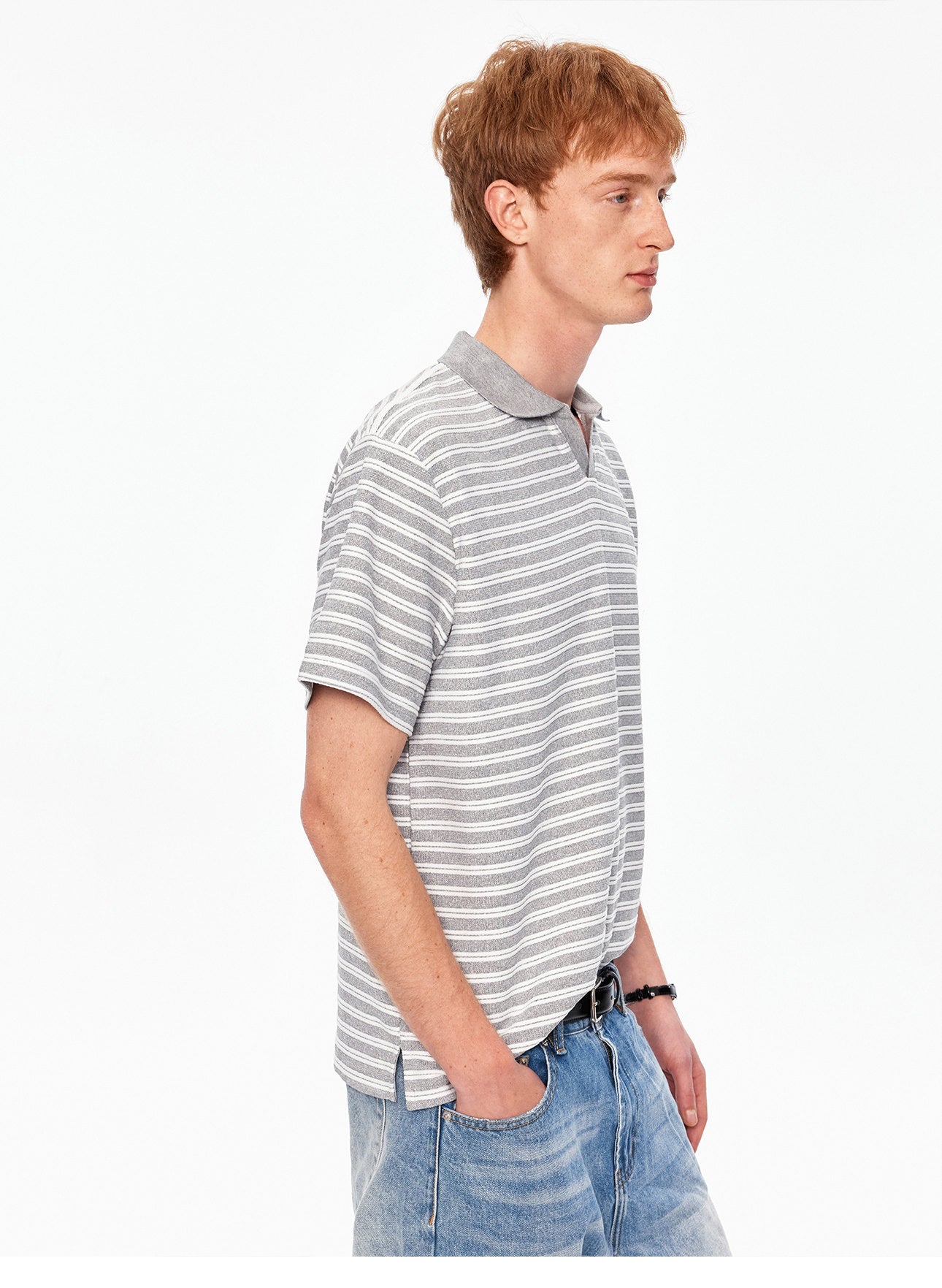 Seagull Neck Striped T-Shirt
