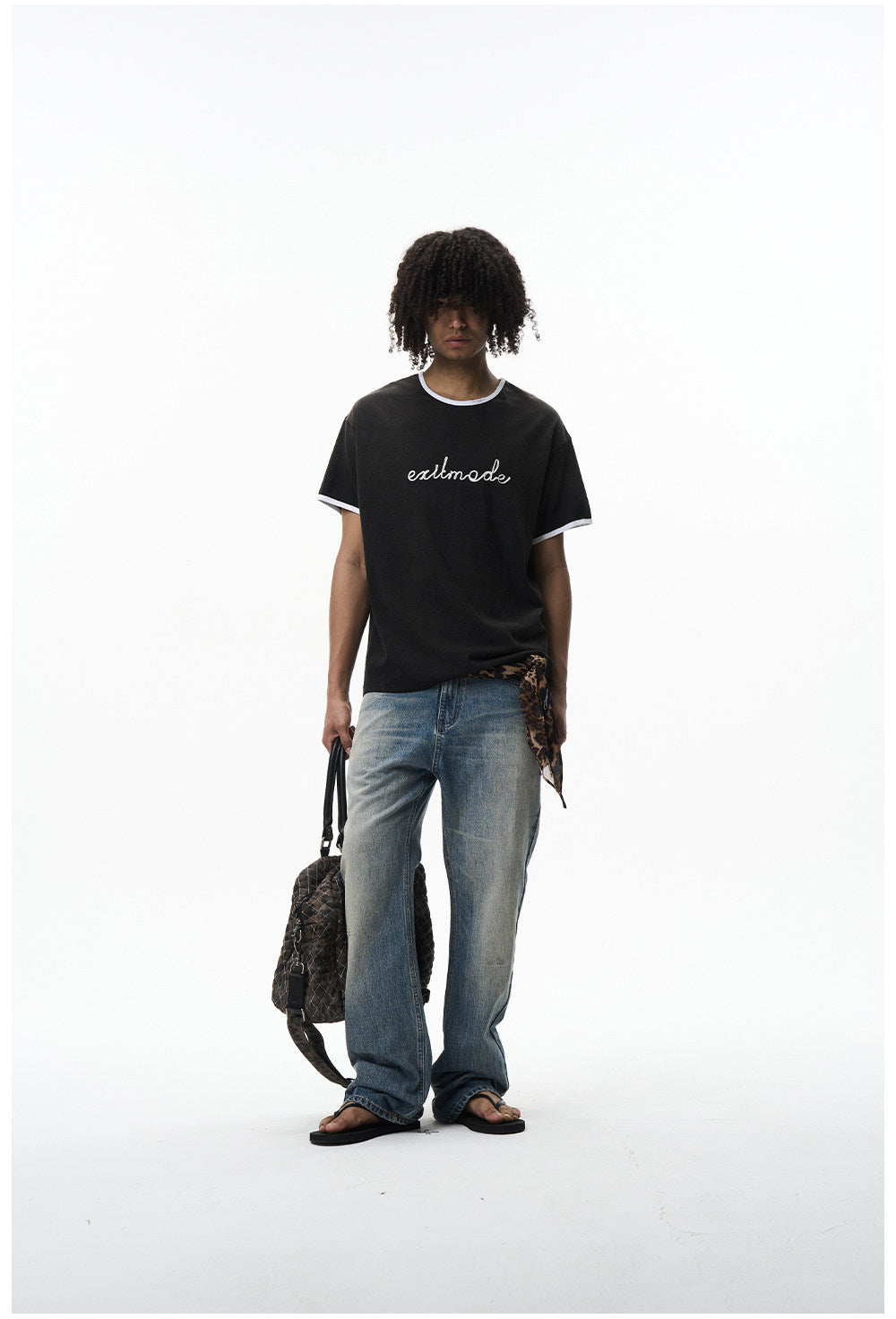 Washed Color-Block Embroidered T-Shirt