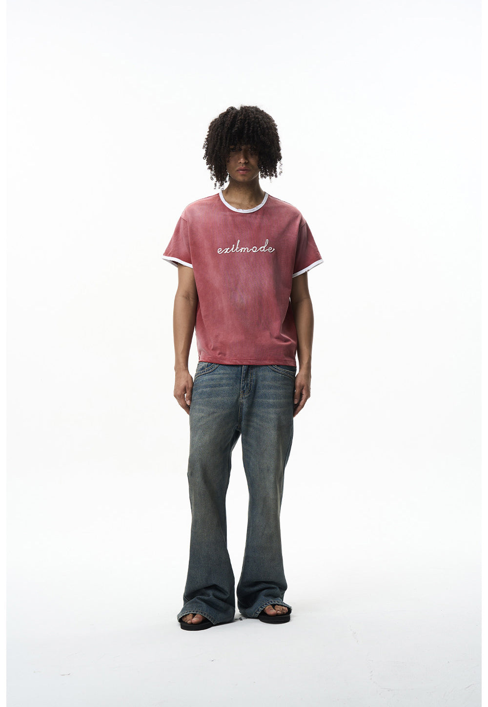 Washed Color-Block Embroidered T-Shirt