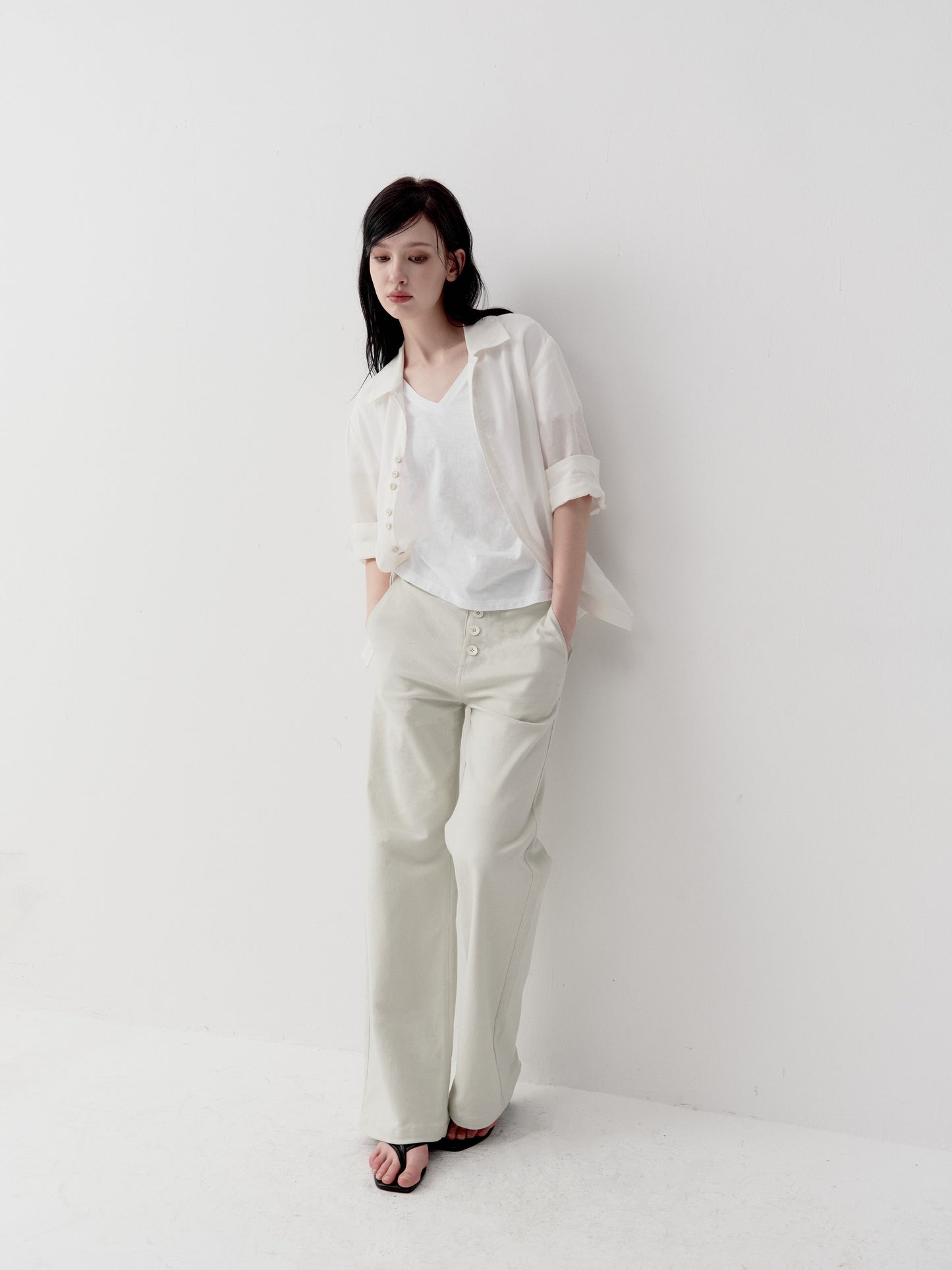 Button-Down Straight-Leg Pants