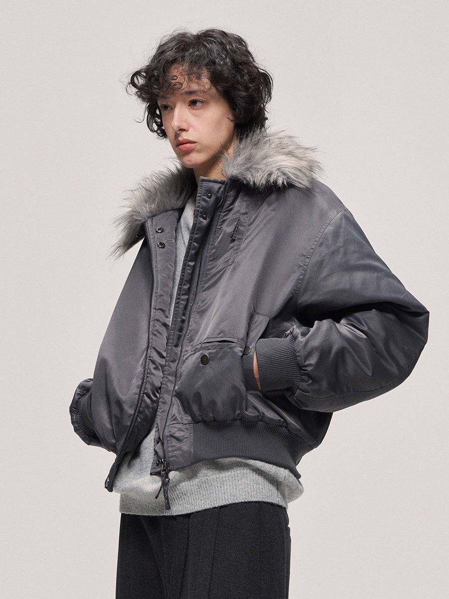 Fur collar bomber jacket