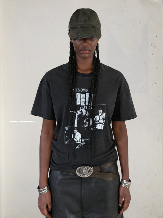 Vintage-Washed Wide-Silhouette Printed T-Shirt