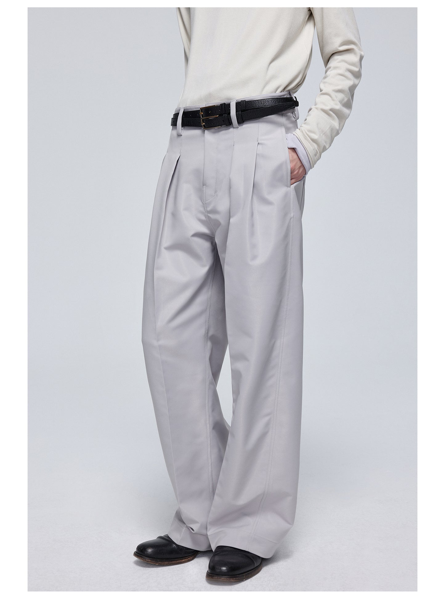 Pleated slim straight slacks pants