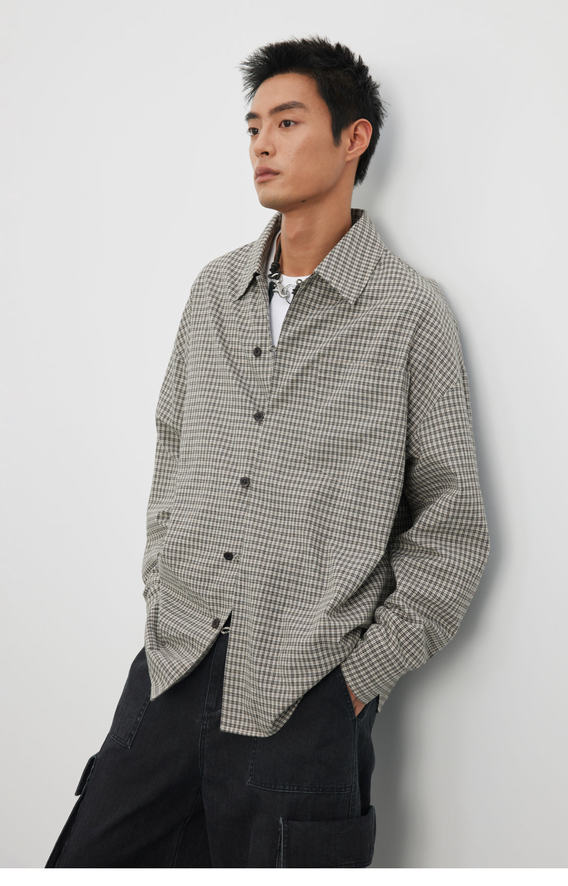 Straight Button Retro Fine Check Shirt
