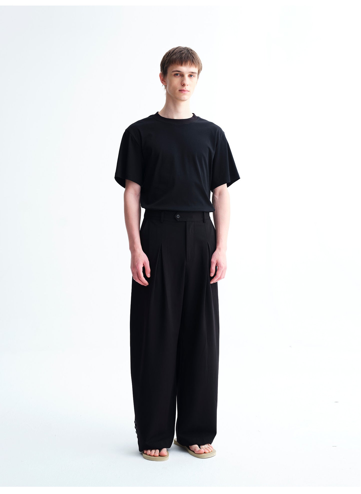 High-Waisted Wide-Leg Pants with 3D Pleats