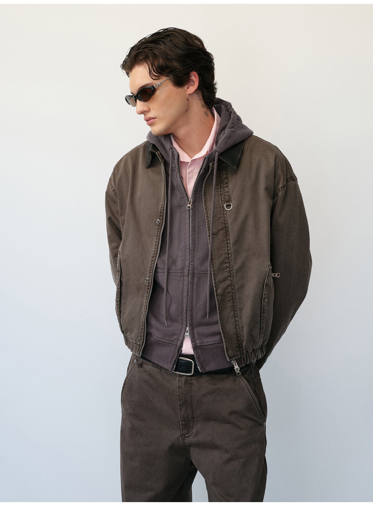 Distressed Leather Color-Block Work Jacket