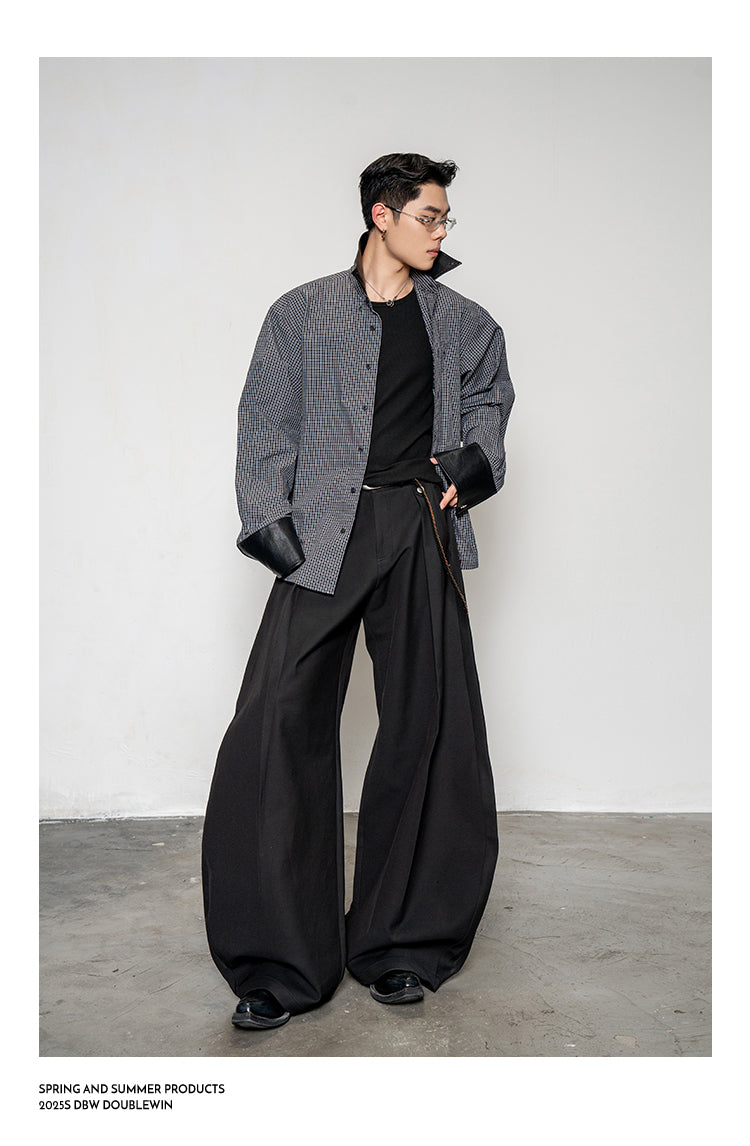 Leather Collar Check Shirt