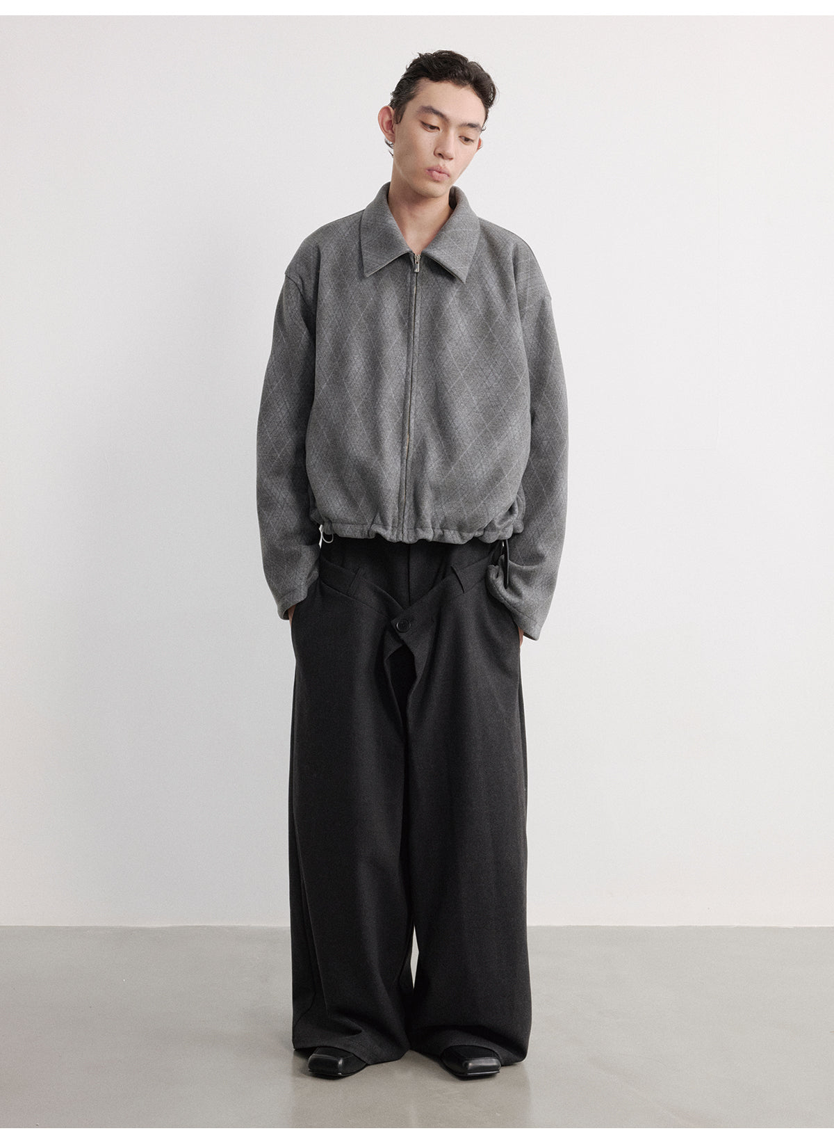 Double-Waist Pleated Wide-Leg Pants