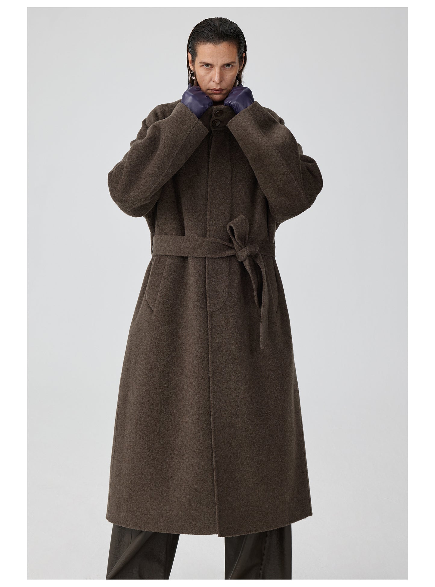 Double-faced stand collar wool coat