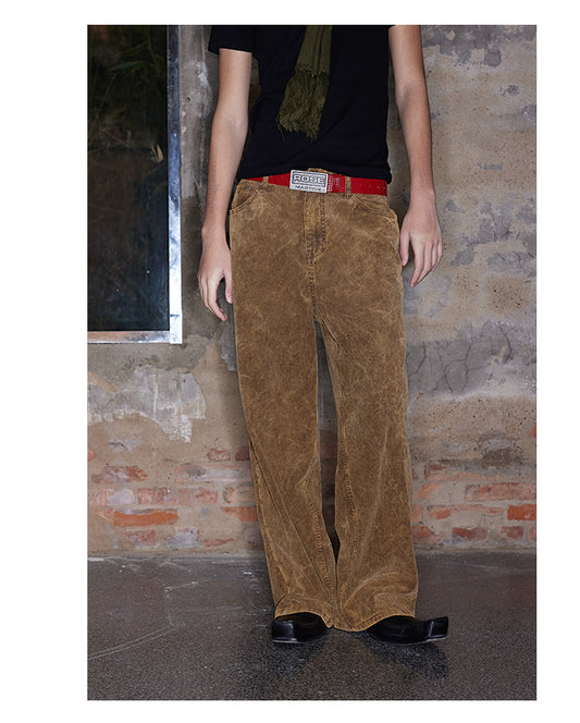 Vintage wash corduroy straight pants