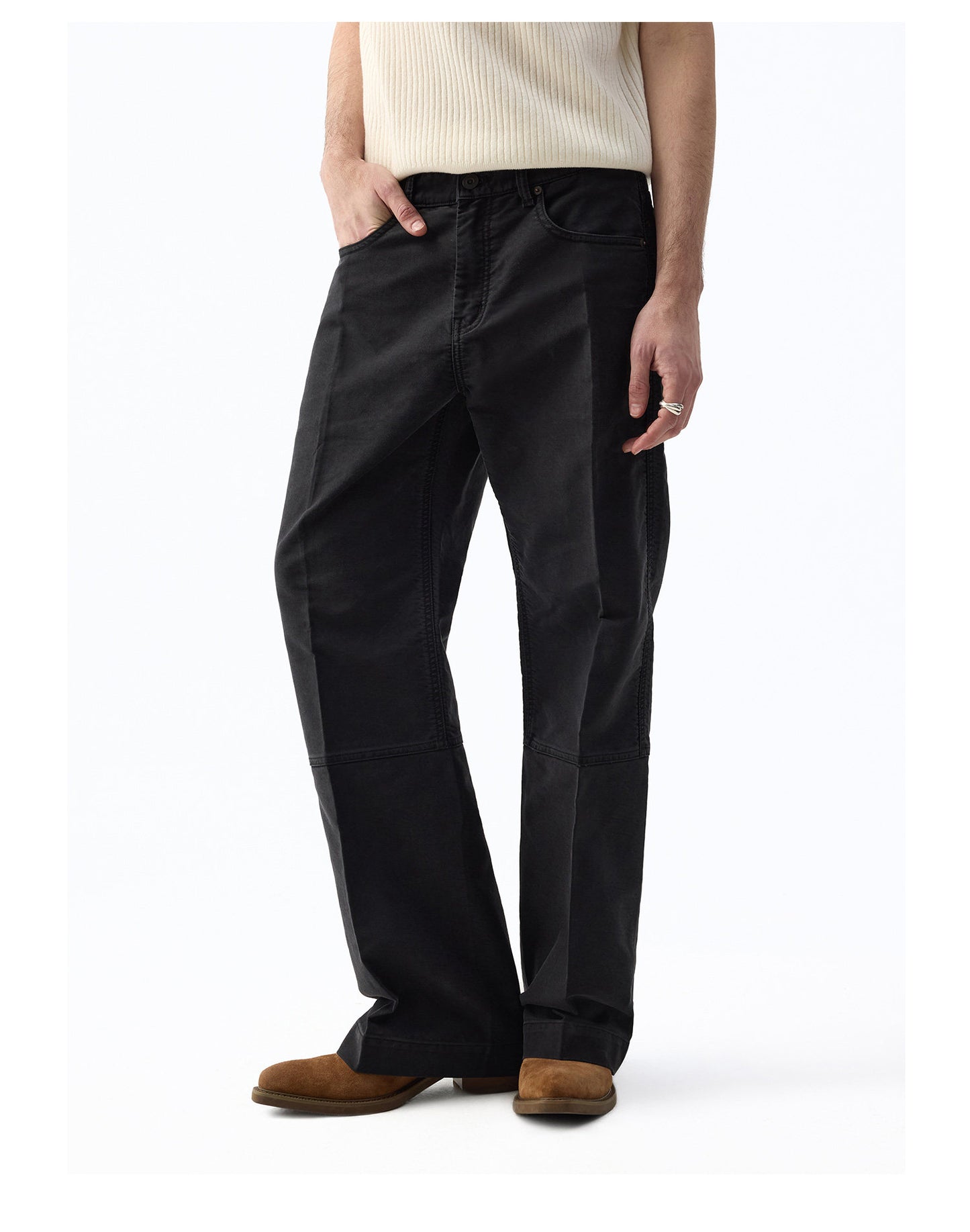 Vintage-Style Washed Denim Pants