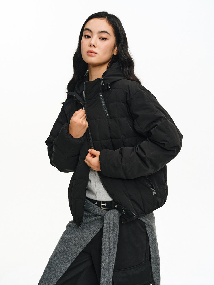 High-collar hooded down jacket