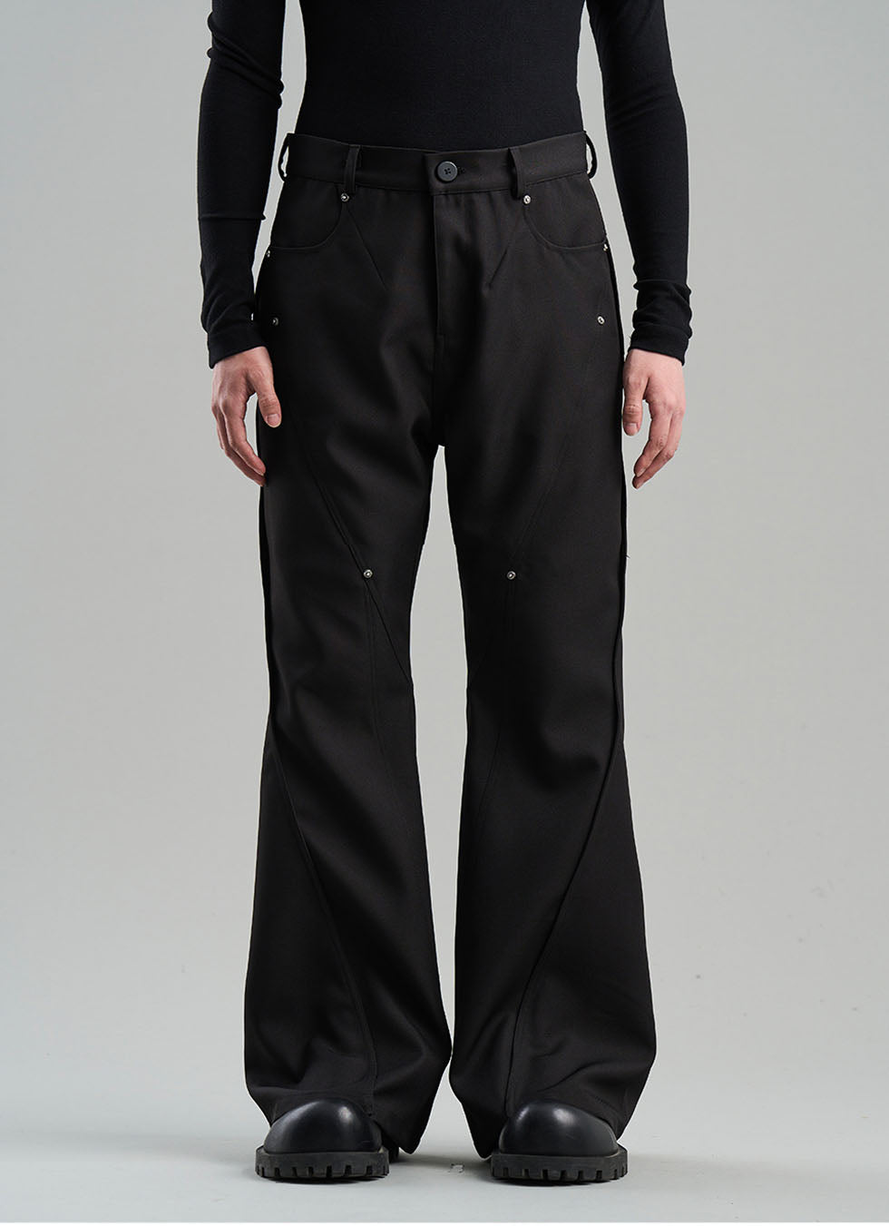 Rivet Element Diagonal Joint Line Loose-fitting Casual Pants