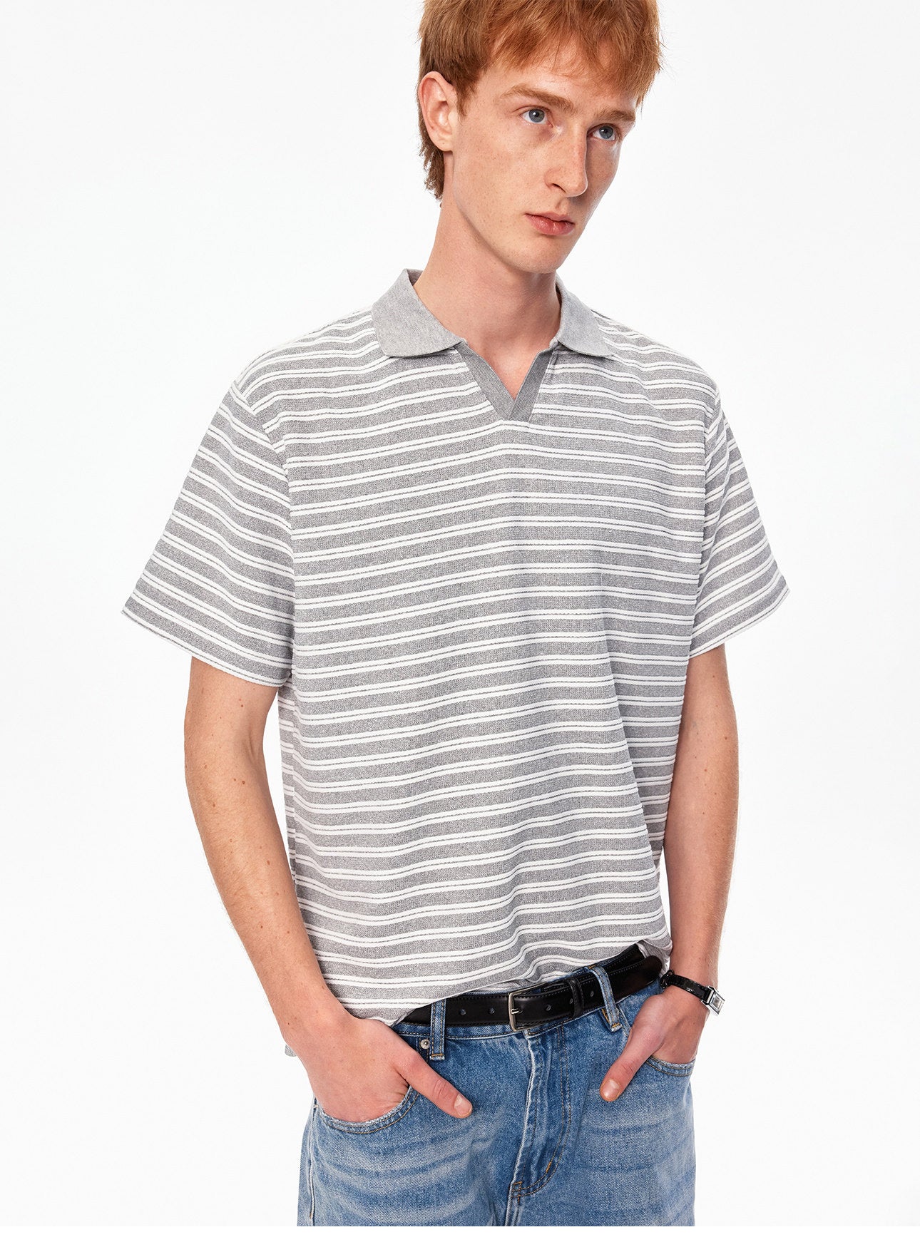 Seagull Neck Striped T-Shirt