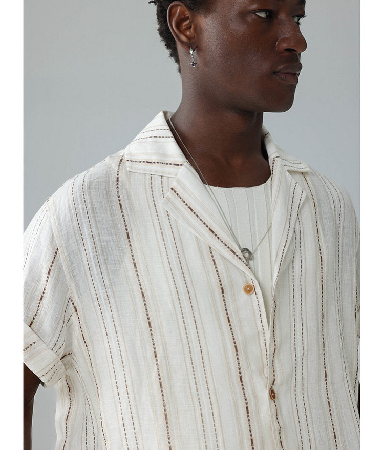 Jacquard-Woven Shirt with Cuban Collar