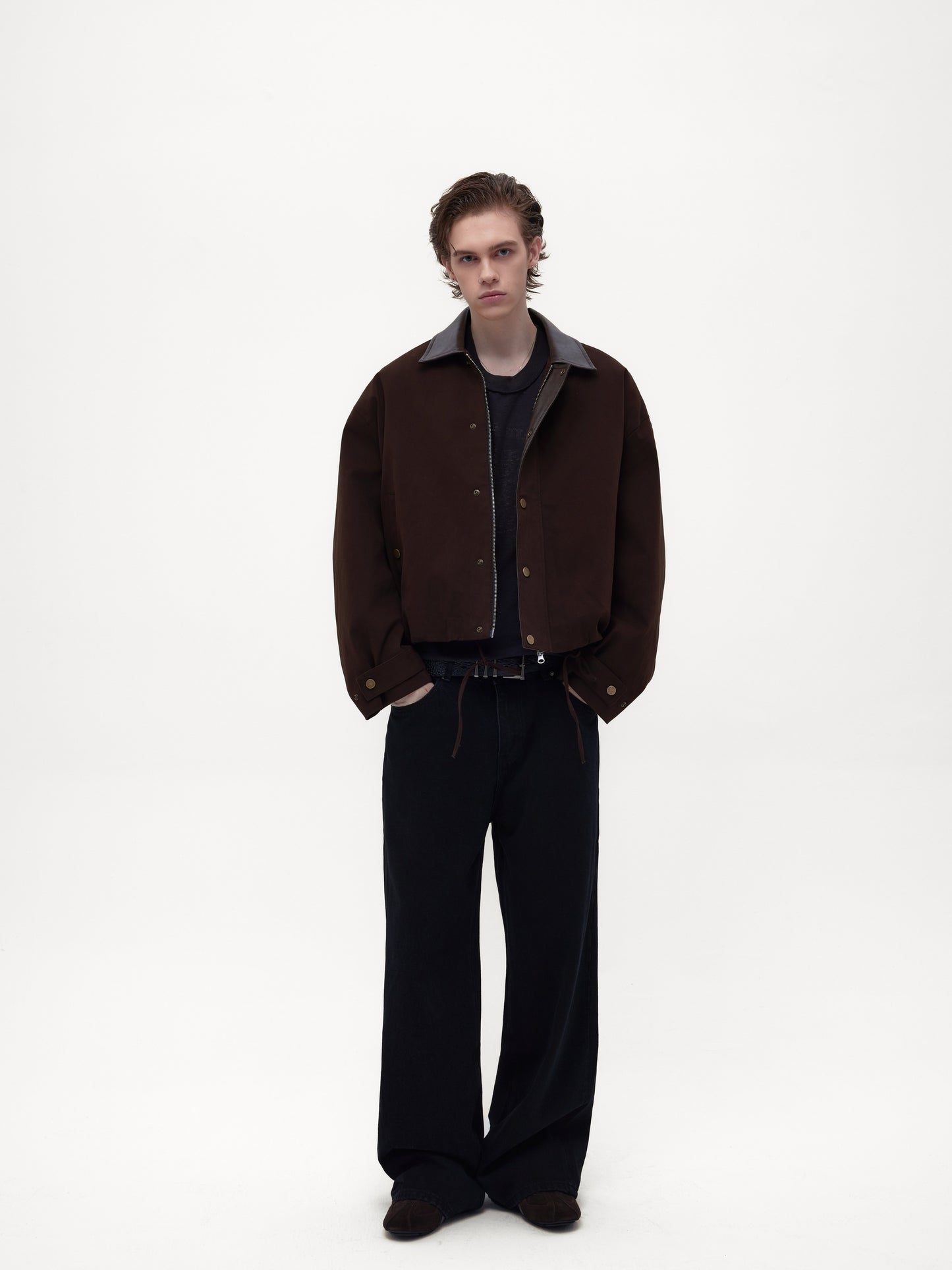 Burn-style leather-collar cotton jacket