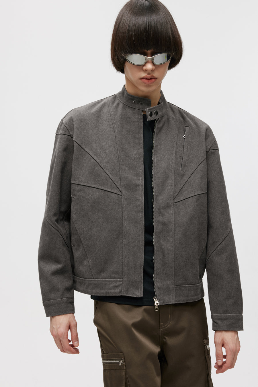 Washed Damaged Stand Collar Jacket