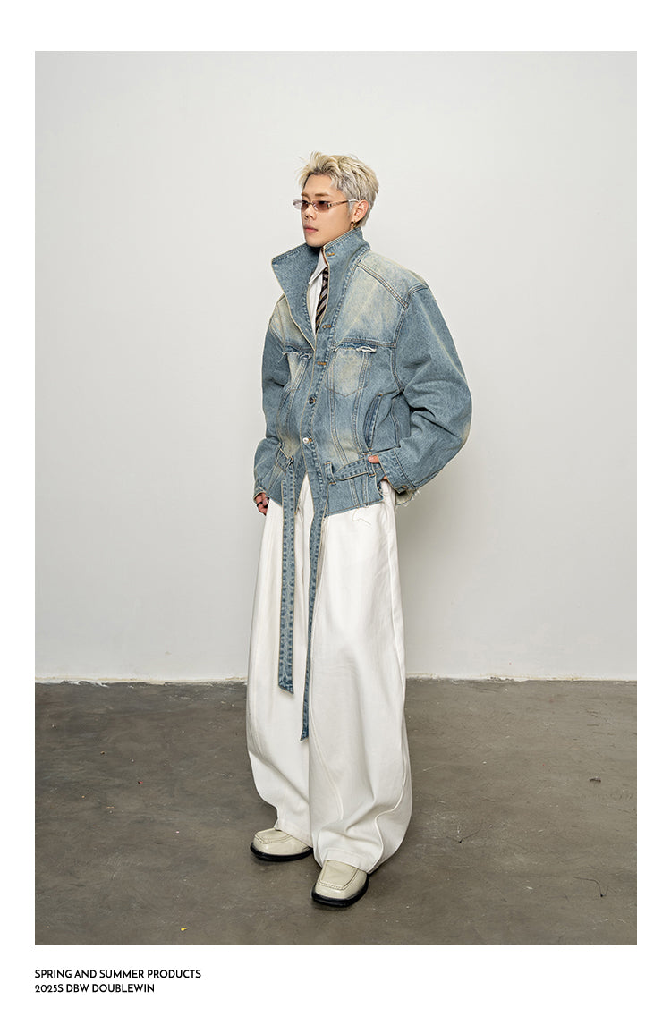 Large Stand Collar Denim Trench Coat
