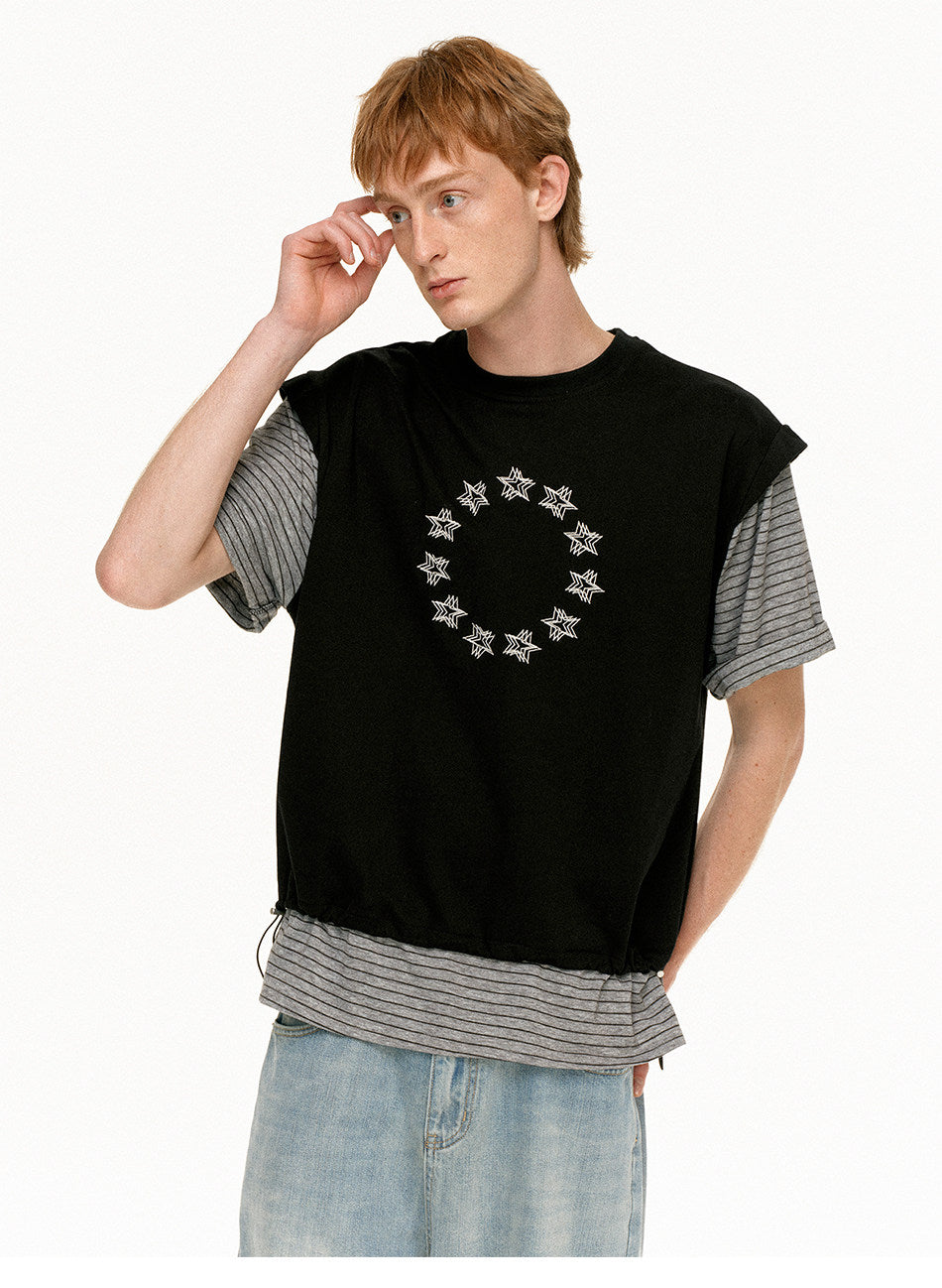 Faux Two-Piece Star-Print T-Shirt