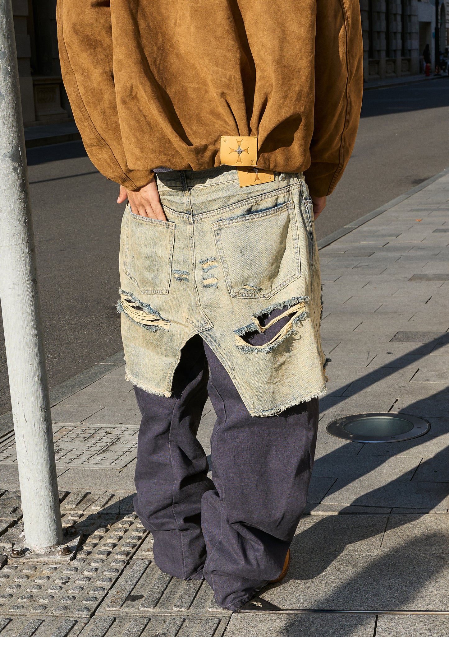 Faux Two-Piece Denim Pants