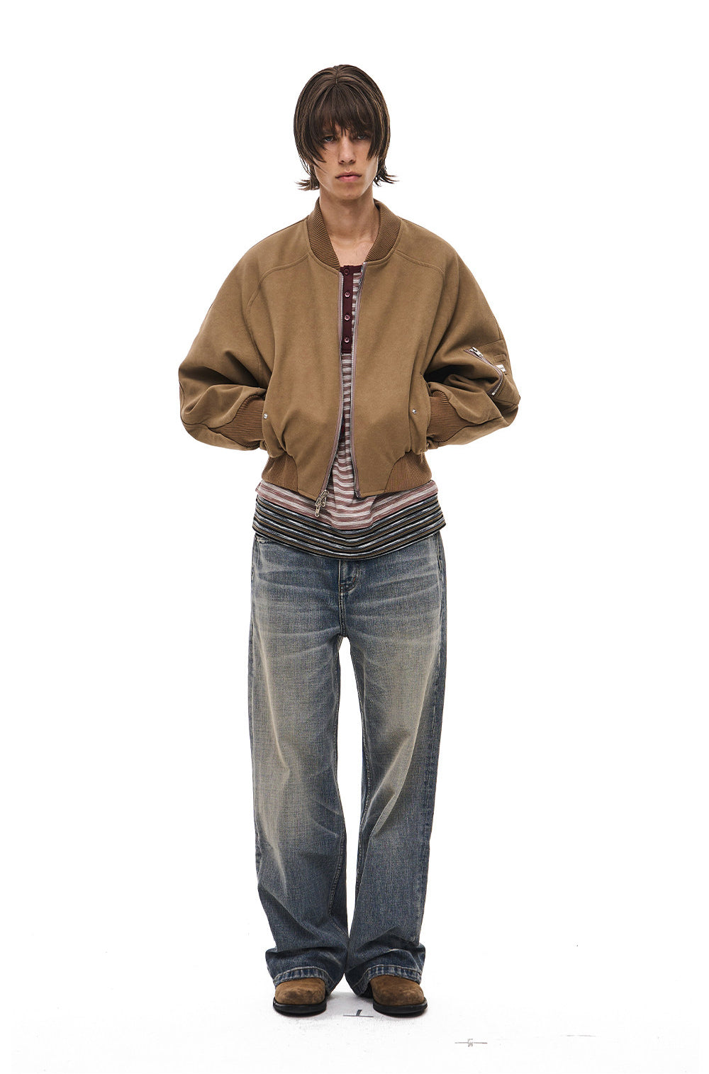 Suede Check Pattern Reversible Flight Jacket
