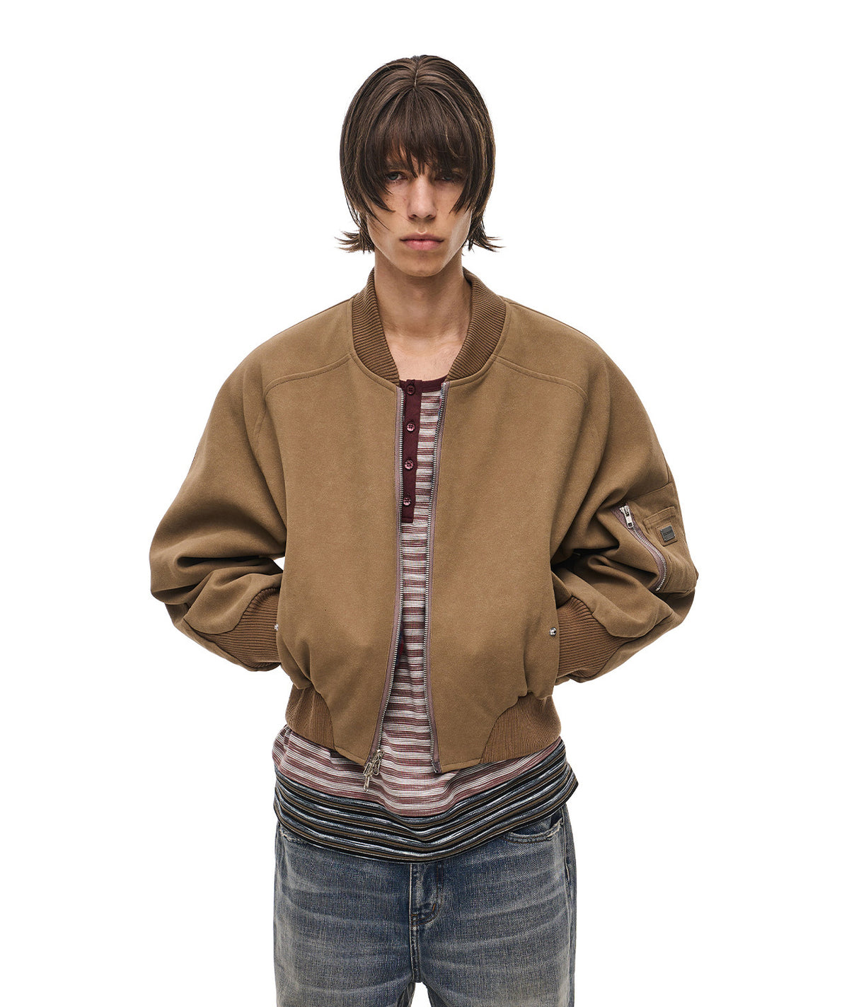Suede Check Pattern Reversible Flight Jacket