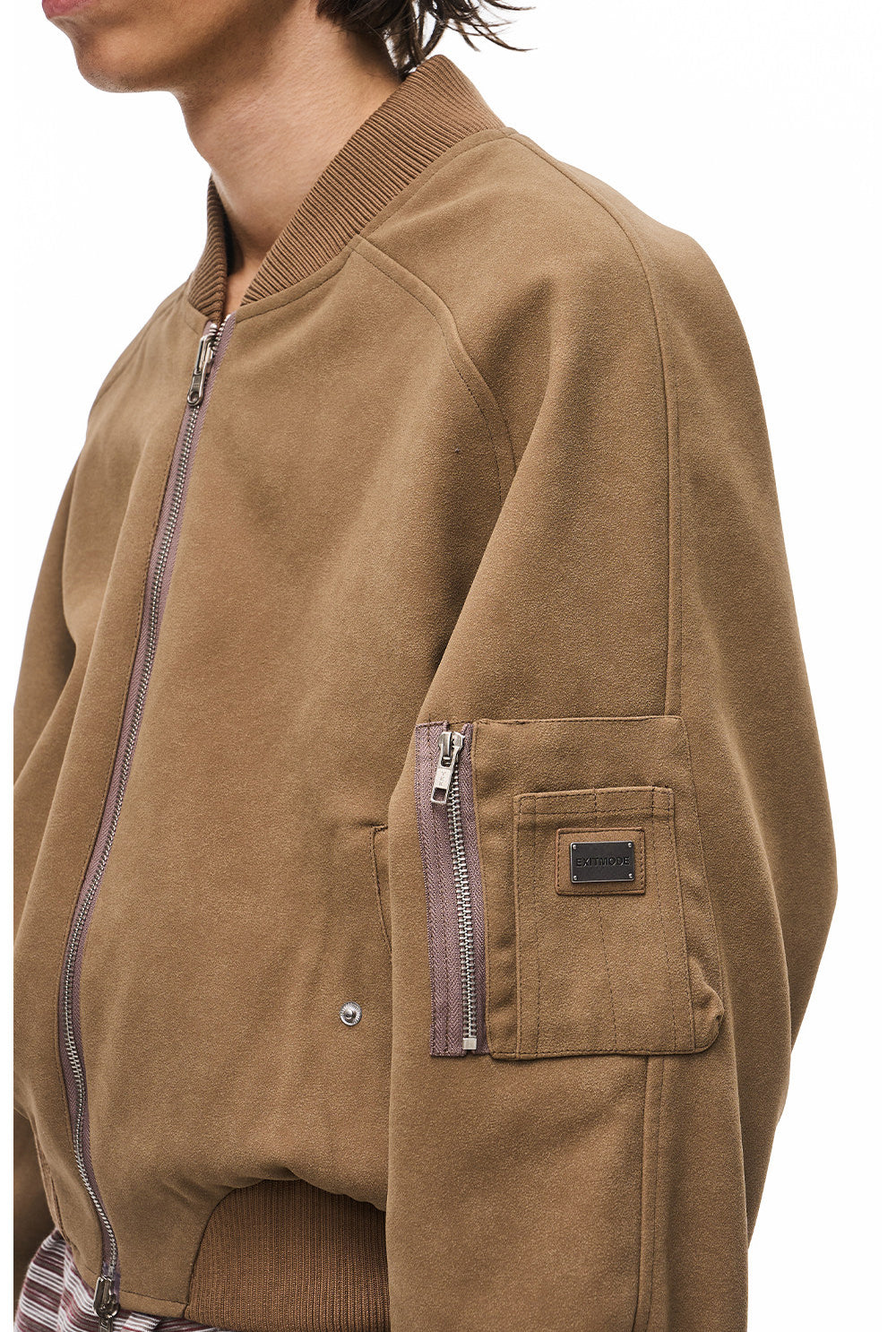 Suede Check Pattern Reversible Flight Jacket