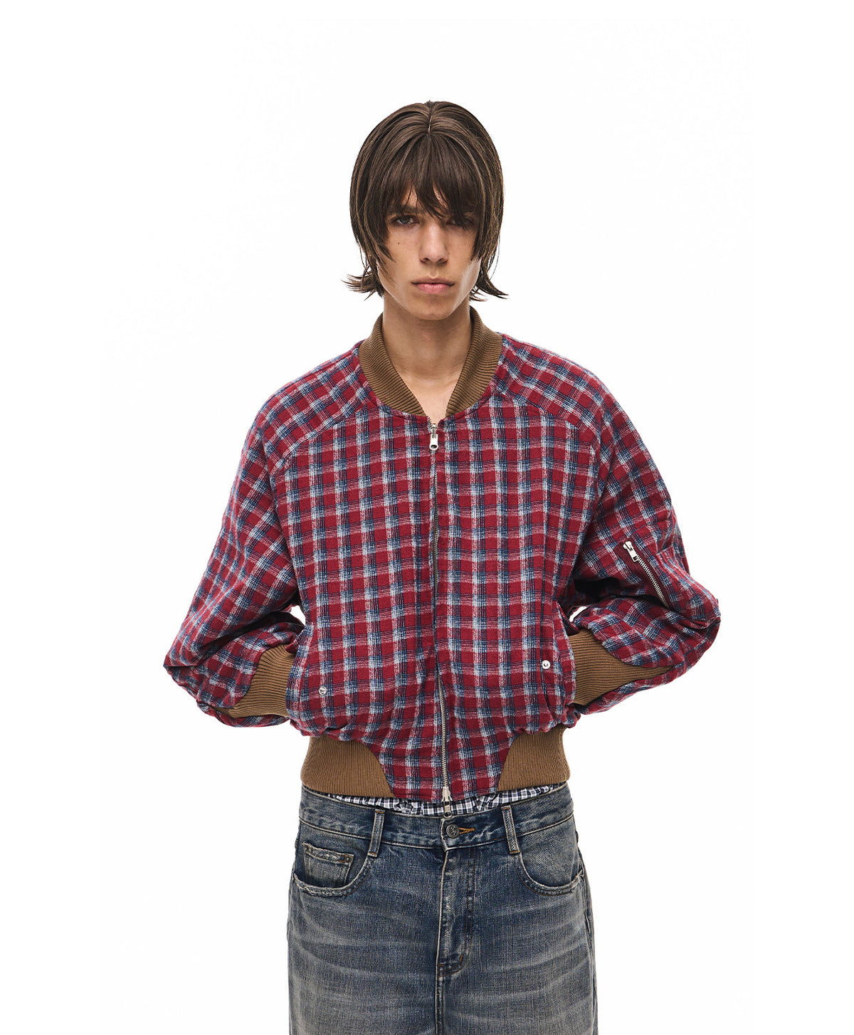 Suede Check Pattern Reversible Flight Jacket